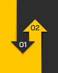 Two Steps Business Infographic with Up and Down Arrows on Yellow and Black Background. Vector illustration.