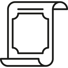 Simple Black Outline Icon of a Scroll or Document With a Bordered Empty Space for Text on a Transparent Background Representing Official Records or Certificates