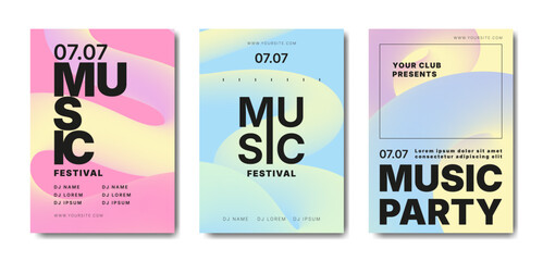 Musical party posters set. Colorful templates for your event.