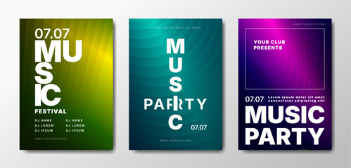Musical party posters set. Colorful templates for your event.