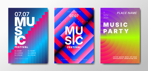 Musical party posters set. Colorful templates for your event.