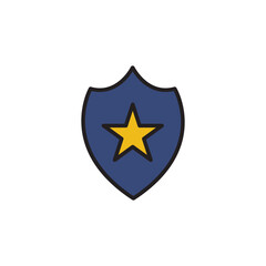 Color line icon of a shield with a star, symbolizing security, protection, trust, safety, and quality. Ideal for apps, badges, websites, cybersecurity, business branding, and digital projects.