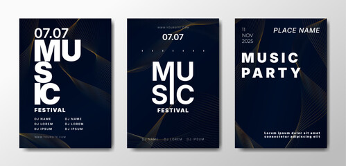 Musical party posters set. Dark templates for your event.