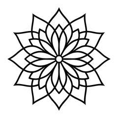 Intricate thin line symmetrical floral mandala design isolated on white background