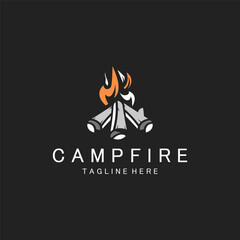 Campfire logo Vintage adventure Wildlife design camping wood fire illustration template