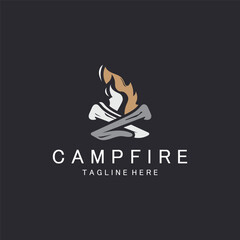 Campfire logo Vintage adventure Wildlife design camping wood fire illustration template