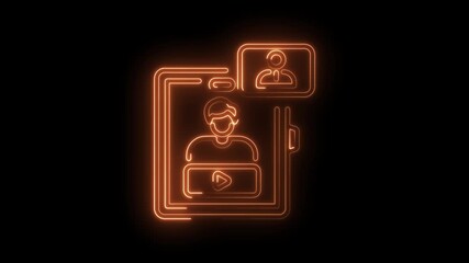 Glowing orange neon icon of live stream channel profile with dark background