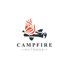 Campfire logo Vintage adventure Wildlife design camping wood fire illustration template
