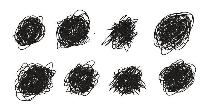 Hand drawn brain and chaotic line doodles symbolizing stress, anxiety and mental overwhelm