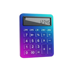 A 3D render of a calculator with a gradient color scheme displaying the number 123.45.