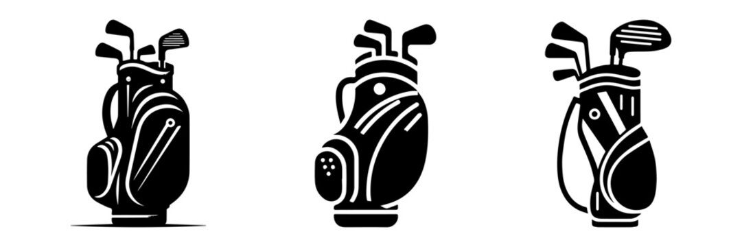Golf Club Bags in Black and White Silhouette Style.