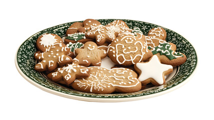 A plate of gingerbread men, Christmas cookies, cutout, transparent image, PNG image