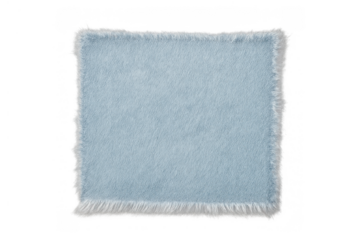 Fluffy blue fabric forming square texture, soft textile with fringed edges, comfort concept, isolated on transparent background