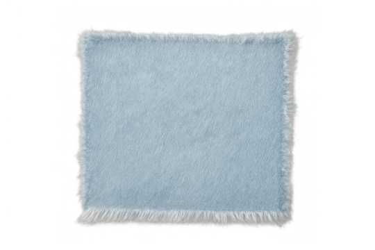 Fluffy blue fabric forming square texture, soft textile with fringed edges, comfort concept, isolated on transparent background