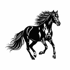 Stylized black horse running with a flowing mane.