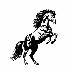 Majestic Rearing Horse Silhouette - Powerful Equine Symbolism in Black and White.