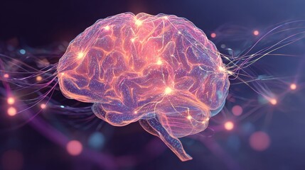 Fototapeta premium A vibrant, abstract representation of a brain with glowing neural connections, symbolizing intelligence and cognitive processes.