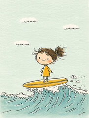 Little Surfer Girl Riding the Waves