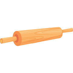 Simple Light Brown Wooden Rolling Pin Kitchen Tool for Baking and Cooking with a Smooth Grain Texture and Cylindrical Shape on a Transparent Background