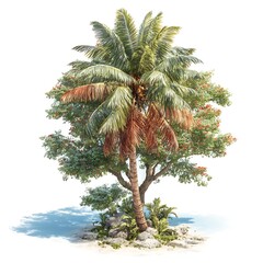 Tropical coconut tree landscape painting high resolution picture