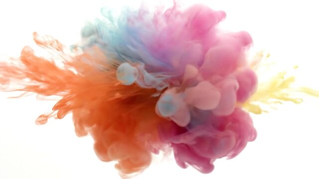 Abstract image of colorful inks swirling and blending on a white background