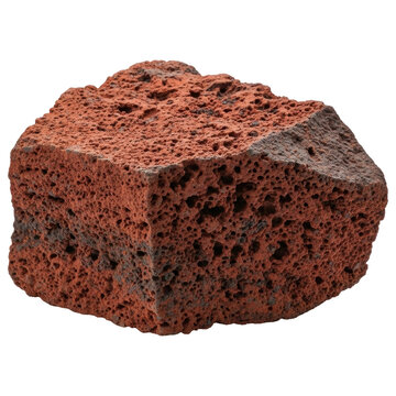 Porous red volcanic rock scoria stone mineral sample cutout on transparent background