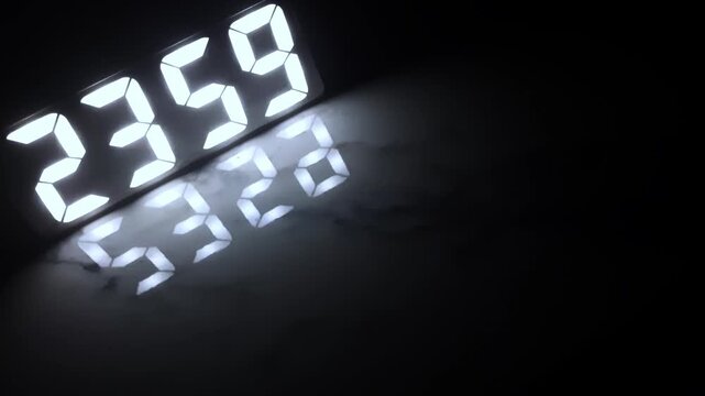 Digital Clock Countdown 23:59 to 00:00 Midnight Transition 