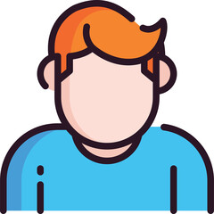 Stylized Illustration of a Person with Short Orange Hair Wearing a Blue Crew Neck Shirt Isolated on a White Background Flat Design Vector Art