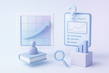 Analyzing data trends through innovative projections in a creative visual representation of a growth chart and abstract figures symbolizing knowledge and curiosity