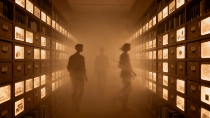 Generative AI digital archive journey through luminous data.