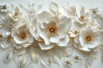 White flowers gold accent soft blue high resolution picture