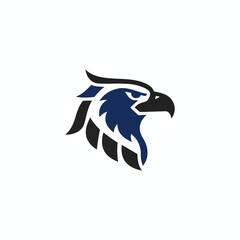 Obraz premium A stylized graphic logo featuring the head of an eagle or hawk in profile, rendered with sharp lines and a dark blue and black color scheme.
