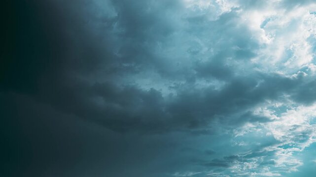 Cloudy Sky With Dark Storm Clouds During Rain. Natural Background With Rainclouds. 4K Time Lapse, Timelapse natural weather background dark blue backdrop thunderstorm stormy sky