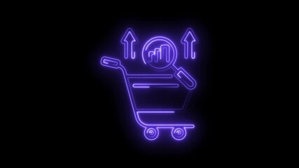 Neon shopping cart with data analytics growth chart and upward arrow line glow - Powered by Adobe