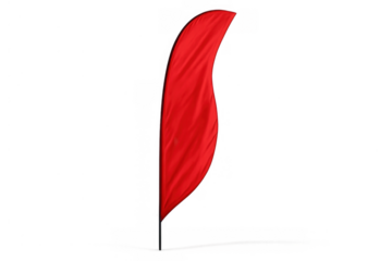 Red feather flag advertising banner for outdoor events and promotions, ready for custom branding on transparent background