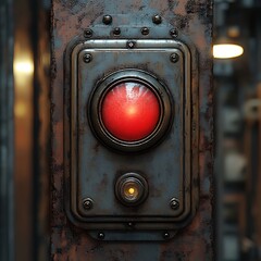 Worn red alert switch closeup high resolution picture