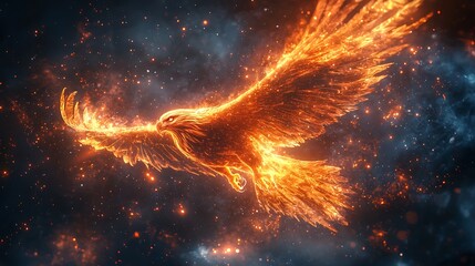 Surreal glowing eagle illuminated with cosmic fire high resolution picture