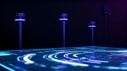 Generative AI futuristic holographic tracking system setup.