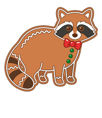Playful Gingerbread Raccoon Cookie with Red Bow and Candy Buttons &ndash; Cute Holiday Illustration