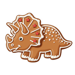 Happy Gingerbread Triceratops Cookie with Red Star Horns and Frosted Back &ndash; Cute Festive Dino Design