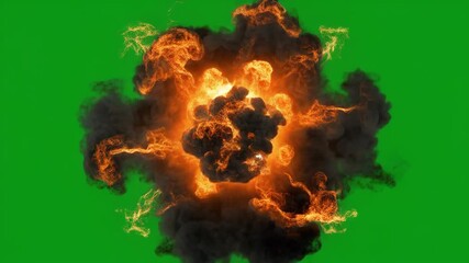 Fiery Explosion with Smoke Plumes on Green Screen for Visual Effects Compositing. 4k video