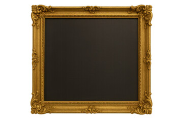 Ornate gold antique picture frame with empty space, classic baroque design element, vintage art border on transparent background