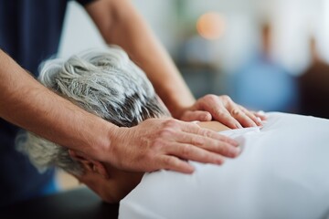 A therapist's hands gently massage a client's back, providing healing and relaxation in a serene environment.