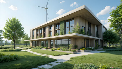 Obraz premium Building Center: Data Sustainable Future green environmentally friendly renewable energy wind