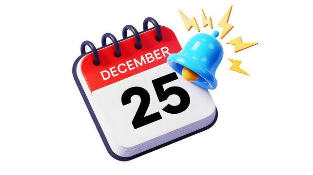 A christmas calendar showing december twenty fifth with a ringing bell on a black background