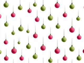 Colorful Hanging Balls in Pink and Green Against a White Background