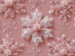 Delicate Snowflakes in Soft Pink Background Creating a Serene Winter Atmosphere