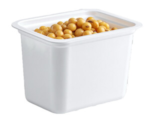 Fermented soybeans in a white plastic container isolated on transparent background