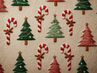 Glittery Christmas Theme Background with Colorful Trees and Candy Canes