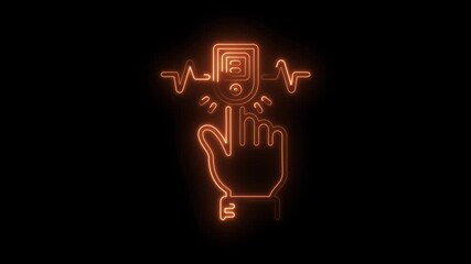 Glowing neon style glucose meter with hand for diabetes awareness concept animation